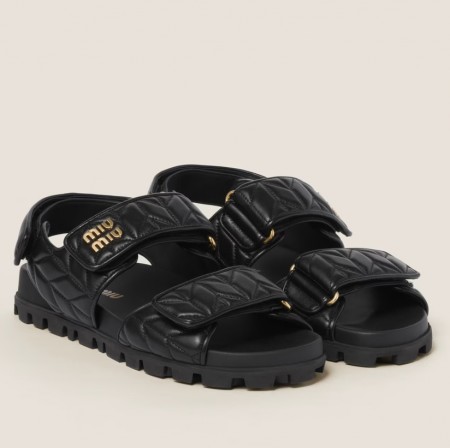 Miu Miu Women's Sandals in Black Matelasse Nappa Leather 