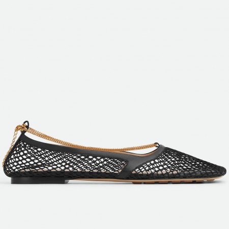 Bottega Veneta Stretch Ballerina Flats In Black Mesh