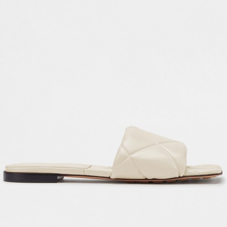 Bottega Veneta Rubber Lido Slides In White Lambskin