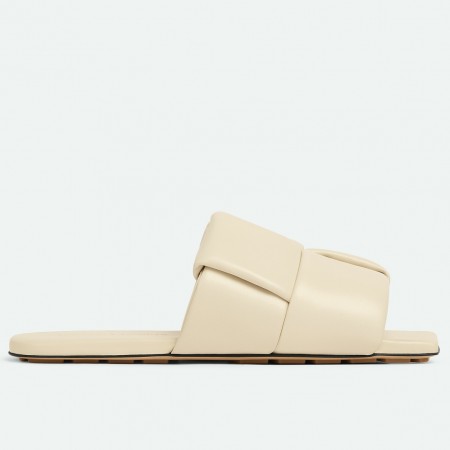 Bottega Veneta Patch Flat Slides In White Lambskin 