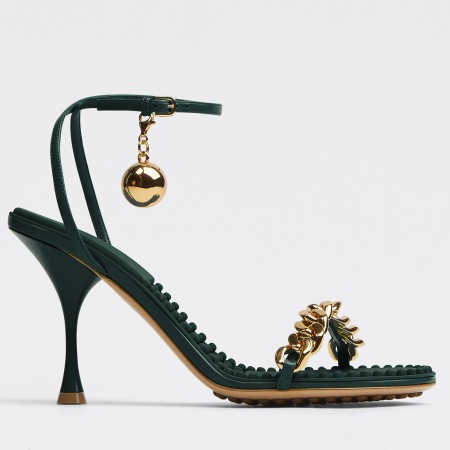 Bottega Veneta Dot Sandals with Chain Straps In Inkwell Lambskin