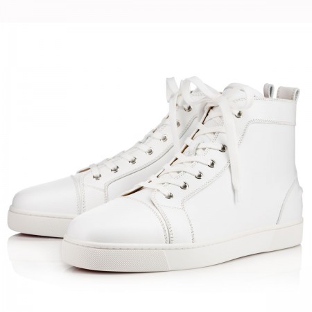 Christian Louboutin Men's Louis Flat Sneakers In White Leather