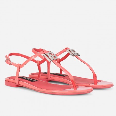 Dolce & Gabbana DG Thong Sandals In Pink Patent Leather  