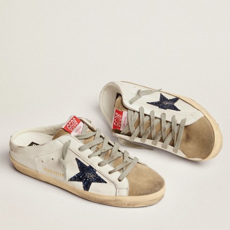 Golden Goose Women's Super-Star Sabots with Blue Glitter Star