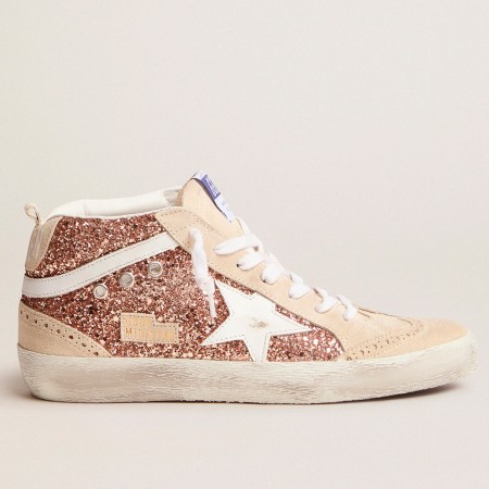 Golden Goose Women's Mid Star Sneakers with Pink-gold Glitter