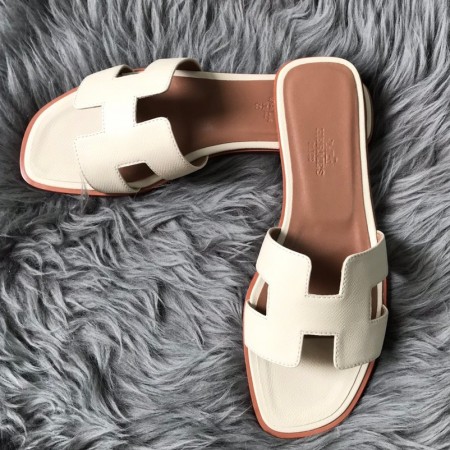 Hermes Oran Slide Sandals In White Epsom Calfskin