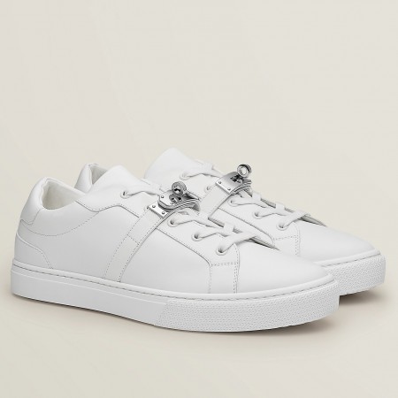 Hermes Men's Day Sneakers in White Leather