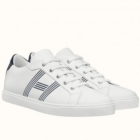 Hermes Men's Avantage Sneakers In White/Blue Calfskin