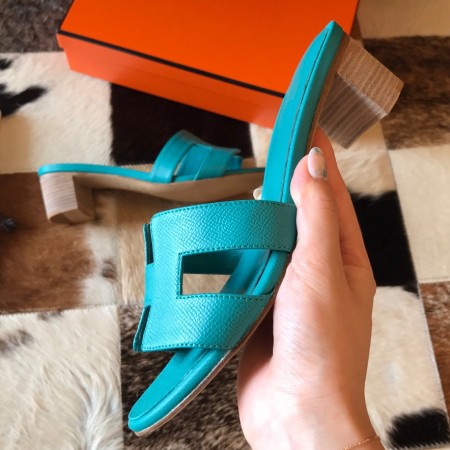 Hermes Oasis Slide Sandals 50mm In Lake Green Epsom Calfskin