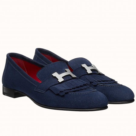 Hermes Women's Royal Loafers In Blue Suede Leather