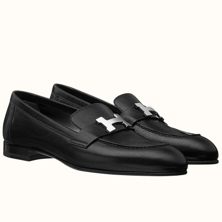 Hermes Women's Paris Loafers In Noir Goatskin