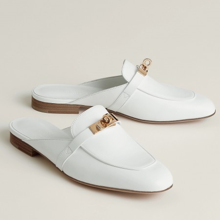 Hermes Women's Oz Mules in White Calfskin