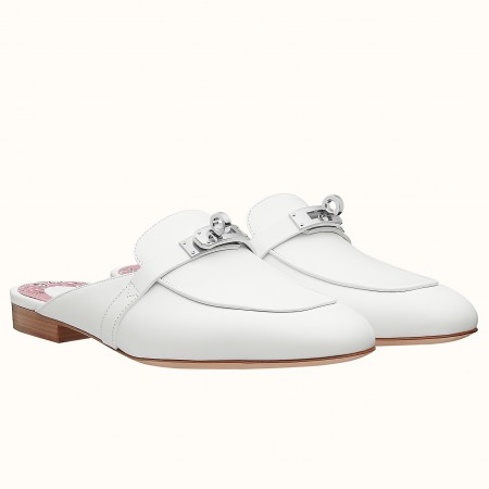 Hermes Oz Mules In White Calfskin