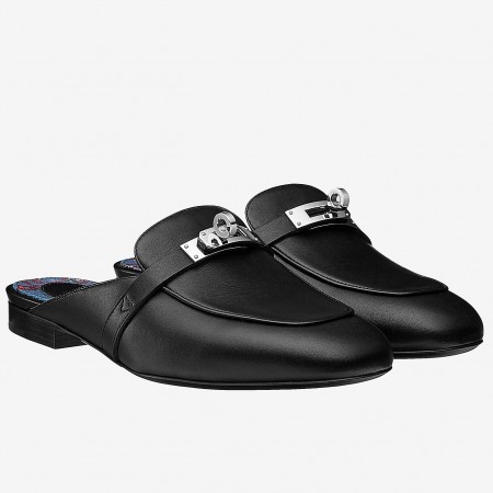 Hermes Oz Mules In Black Calfskin