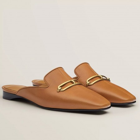 Hermes Esmee Mules in Brown Calfskin 