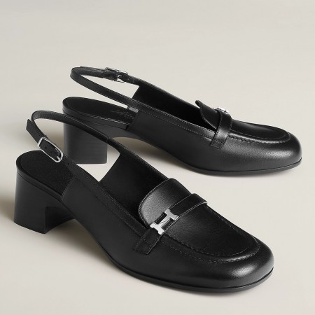 Hermes Infinie 50 Slingback Pumps in Black Leather