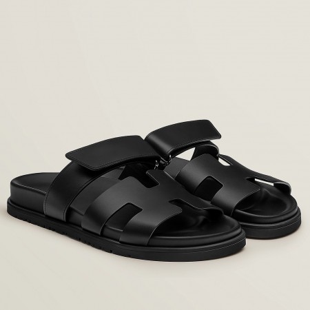 Hermes Women's Chypre Sandals In Black Calfskin