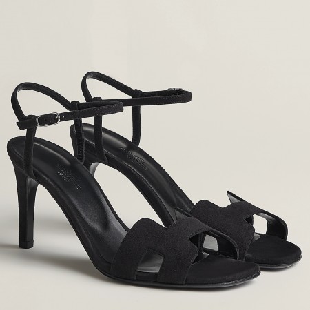 Hermes Heden 80 Sandals in Black Suede Leather