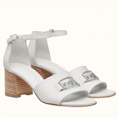 Hermes Viaggio 60MM Sandals In White Calfskin