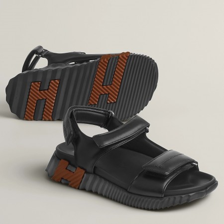 Hermes Women's Junior Sandals in Black Nappa Leather