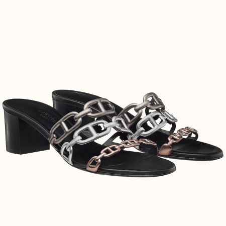 Hermes Tandem 50mm Sandals In Gold/Silver Lambskin 