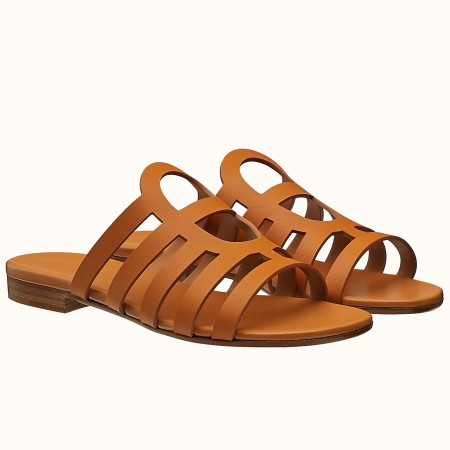 Hermes Camelia Slide Sandals In Brown Calfskin