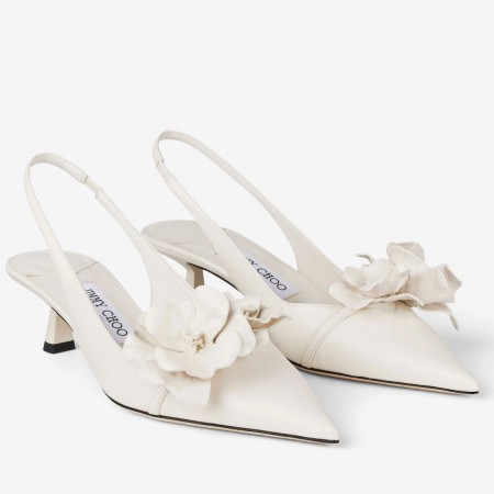 Jimmy Choo Amita Flowers 45mm Slingback Pumps in White Leather