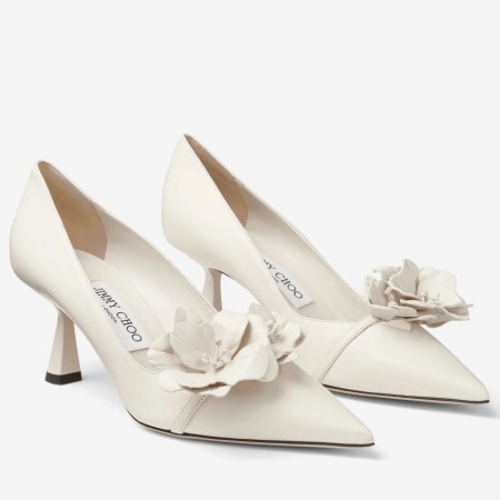 Jimmy Choo Rosalia Flowers 65mm Pumps in White Leather