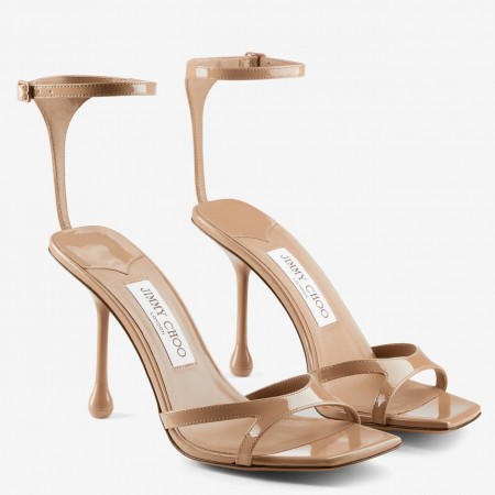 Jimmy Choo Ixia Sandals 95mm in Beige Patent Calfskin