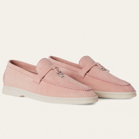 Loro Piana Women's Summer Charms Walk Loafers in Pink Suede Leather