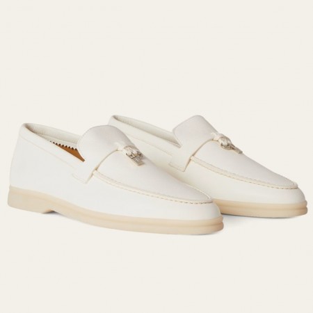 Loro Piana Women's Summer Charms Walk Loafers in White Suede Leather