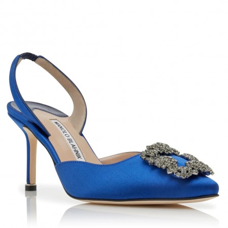 Manolo Blahnik Hangisi 70 Slingback Pumps in Blue Satin