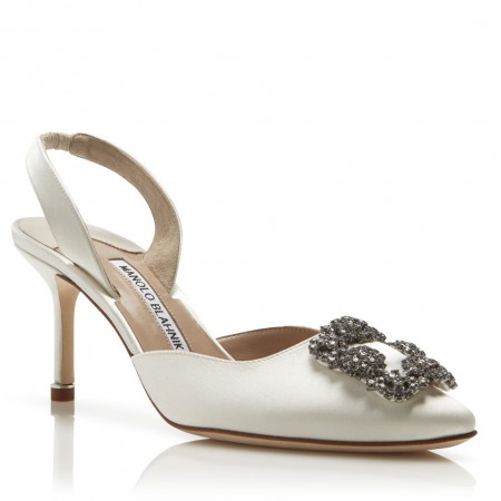 Manolo Blahnik Hangisi 70 Slingback Pumps in White Satin