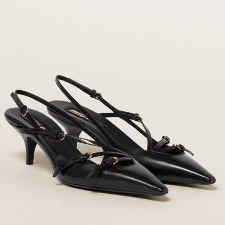 Miu Miu Slingback Pumps 55mm in Black Patent Leather with Buckles