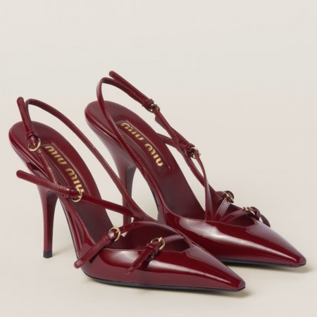 Miu Miu Slingback Pumps 105mm in Bordeaux Patent Leather with Buckles