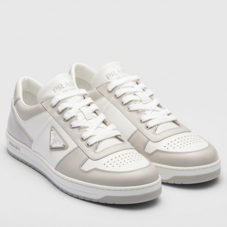 Prada Men's Downtown Sneakers in White and Grey Leather