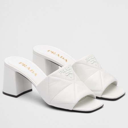 Prada Heeled Slide Sandals 65mm In White Nappa Leather