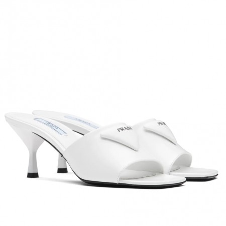 Prada Heeled Slide Sandals 65mm In White Leather