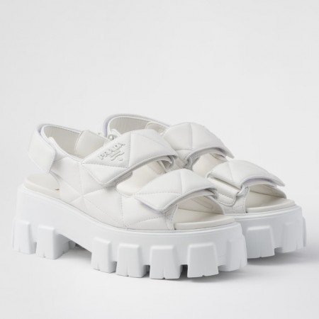 Prada Monolith Flatform Sandals in White Nappa Leather 