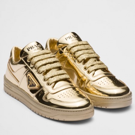 Prada Women's Downtown Sneakers In Gold Metallic Leather 