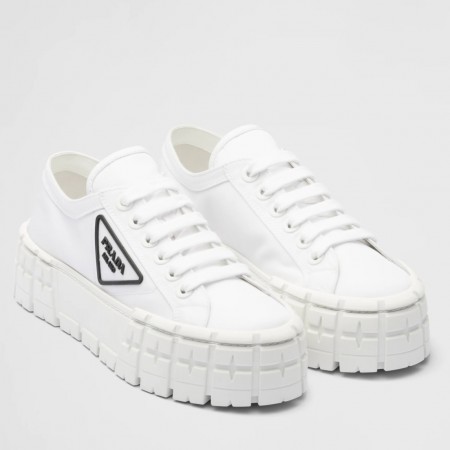 Prada Double Wheel Sneakers In White Nylon Gabardine