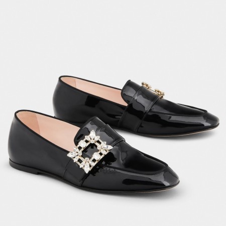 Roger Vivier Mini Broche Buckle Loafers in Black Patent Leather