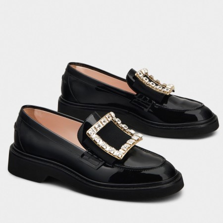 Roger Vivier Viv' Rangers Strass Loafers In Black Patent Leather