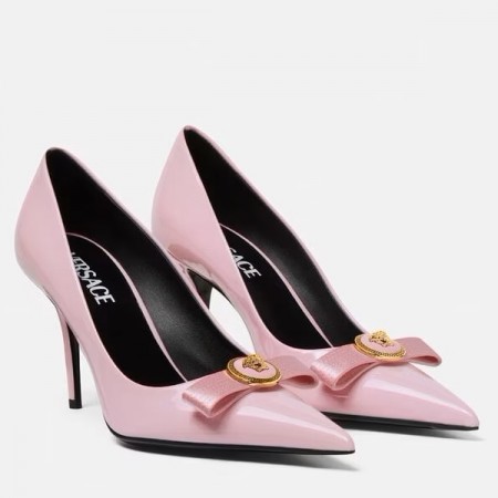 Versace Gianni Ribbon Pumps 80mm In Pink Patent Leather