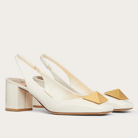 Valentino One Stud Slingback Pumps 60mm In White Patent Leather