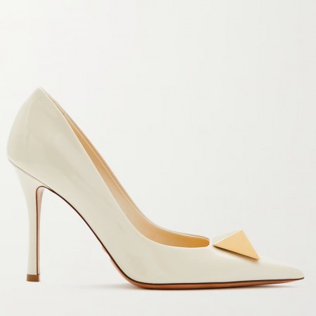 Valentino One Stud Pumps 100mm In White Patent Calfskin