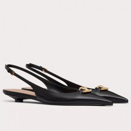 Valentino Bold Edition VLogo Slingback Ballerinas in Black Leather