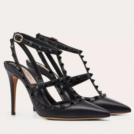 Valentino Rockstud Ankle Strap Black Pumps 100mm with Black Studs