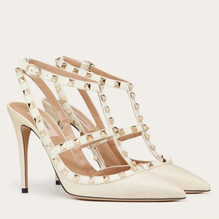 Valentino Rockstud Ankle Strap Pumps 100mm In White Calfskin