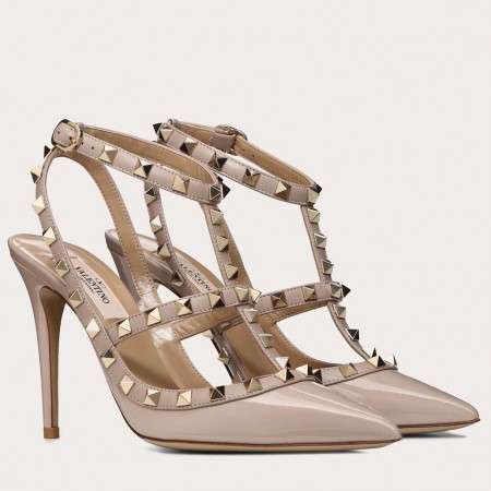 Valentino Rockstud Caged Pumps 100mm In Poudre Patent Leather